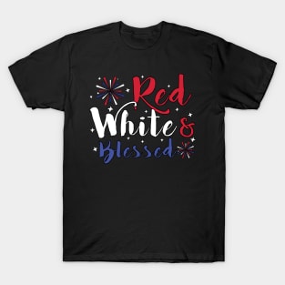 Womens Red White & Blessed Shirt 4th of July Cute Patriotic T-Shirt